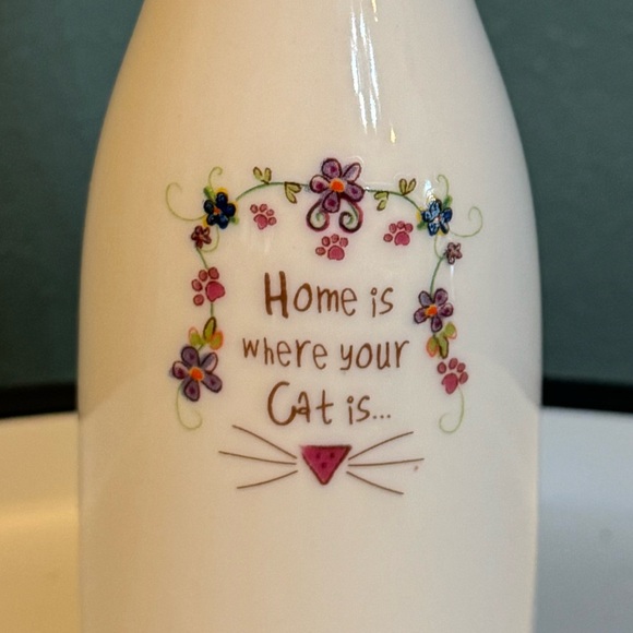 Natural Life “Home is where your cat is” 5.5” Floral Kitty Cat Ceramic Vase - Picture 2 of 8